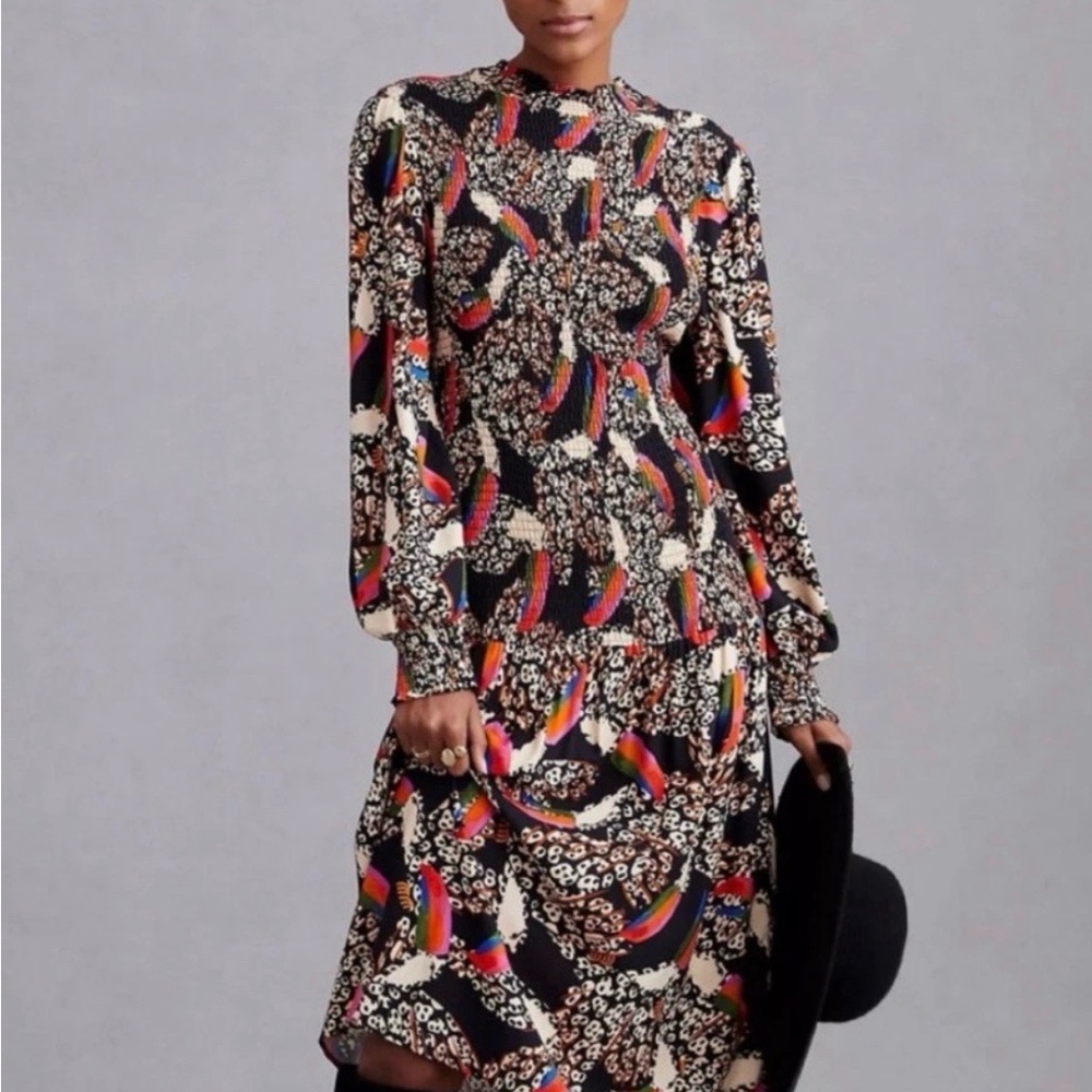 FARM Rio Black Multicolor Long Sleeve Dress